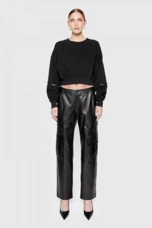 Black Rebecca Minkoff Bowie Leather Cargo Pant | VZFXE-3801