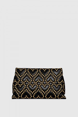 Black Rebecca Minkoff Heart Stud Quilt Pillow Clutch | DXOLZ-0734