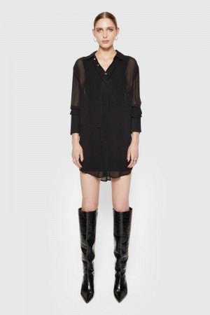 Black Rebecca Minkoff Ophelia Shirt Dress | RFVIG-4268