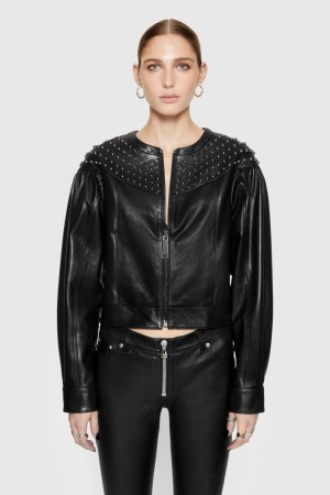 Black Rebecca Minkoff Ozzy Studded Leather Jacket | PJKDR-7483
