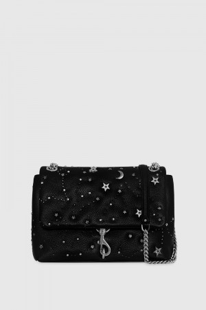 Black / Grey Rebecca Minkoff Edie Flap Shoulder With Celestial Studs | HLMUF-9572
