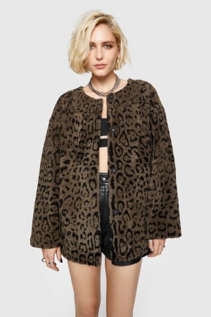 Multicolor Rebecca Minkoff Dylan Leopard Shearling Jacket | DGNCM-5679